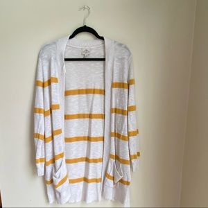 St. Johns Bay, Cream & Mustard Striped Cardigan. Medium
